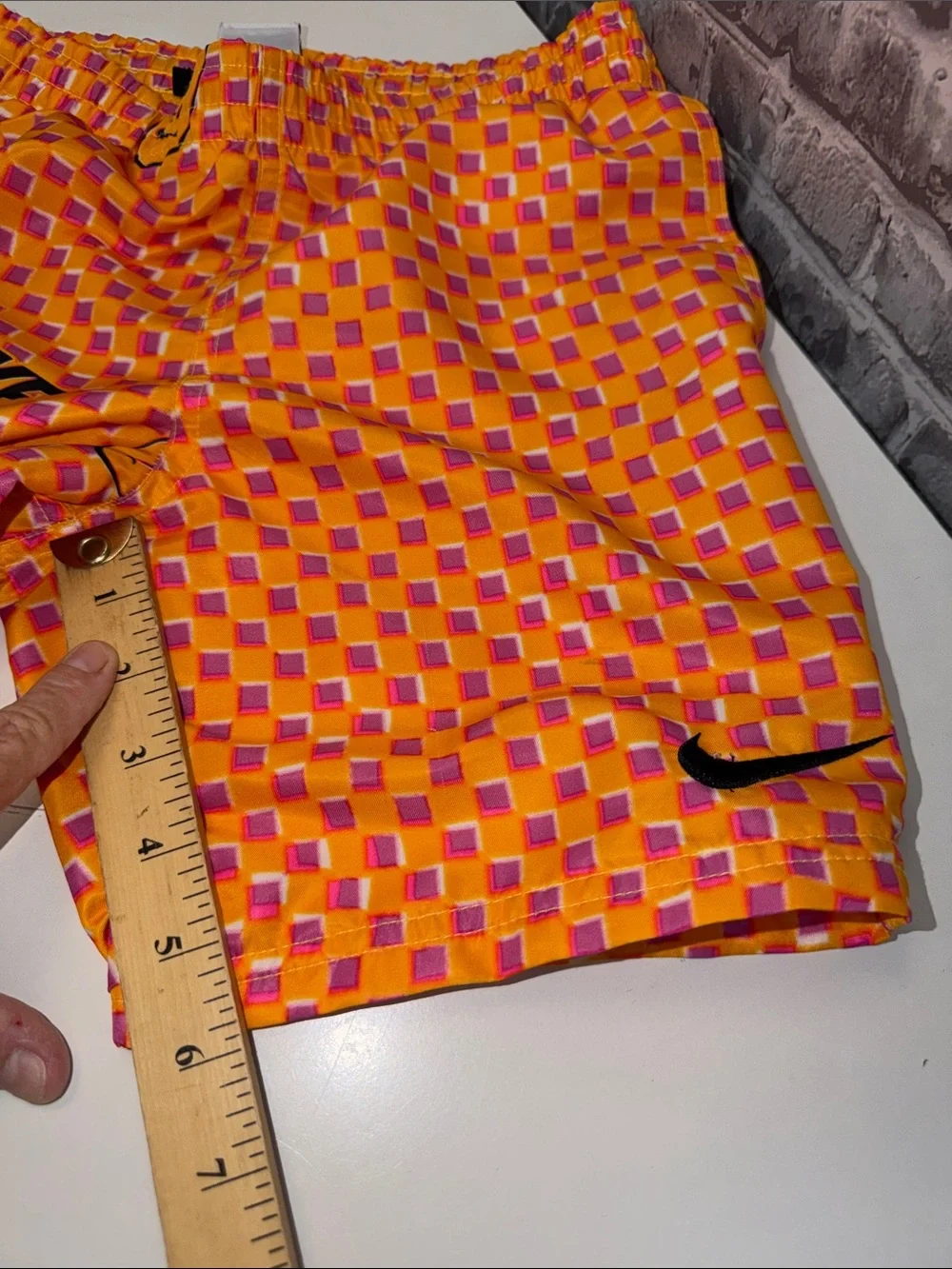 Nike Orange and Pink Smiley Checker‎ Swim Shorts
